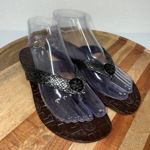 Tory Burch Thora Logo Embossed Women Leather Thong Sandal Slip On Slide SZ 9